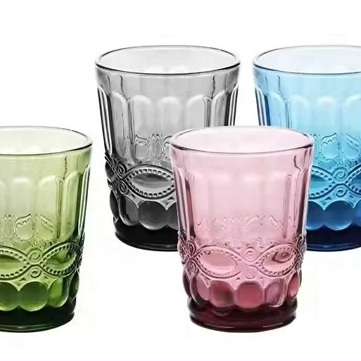 Embossed glass water cup amber 300ml