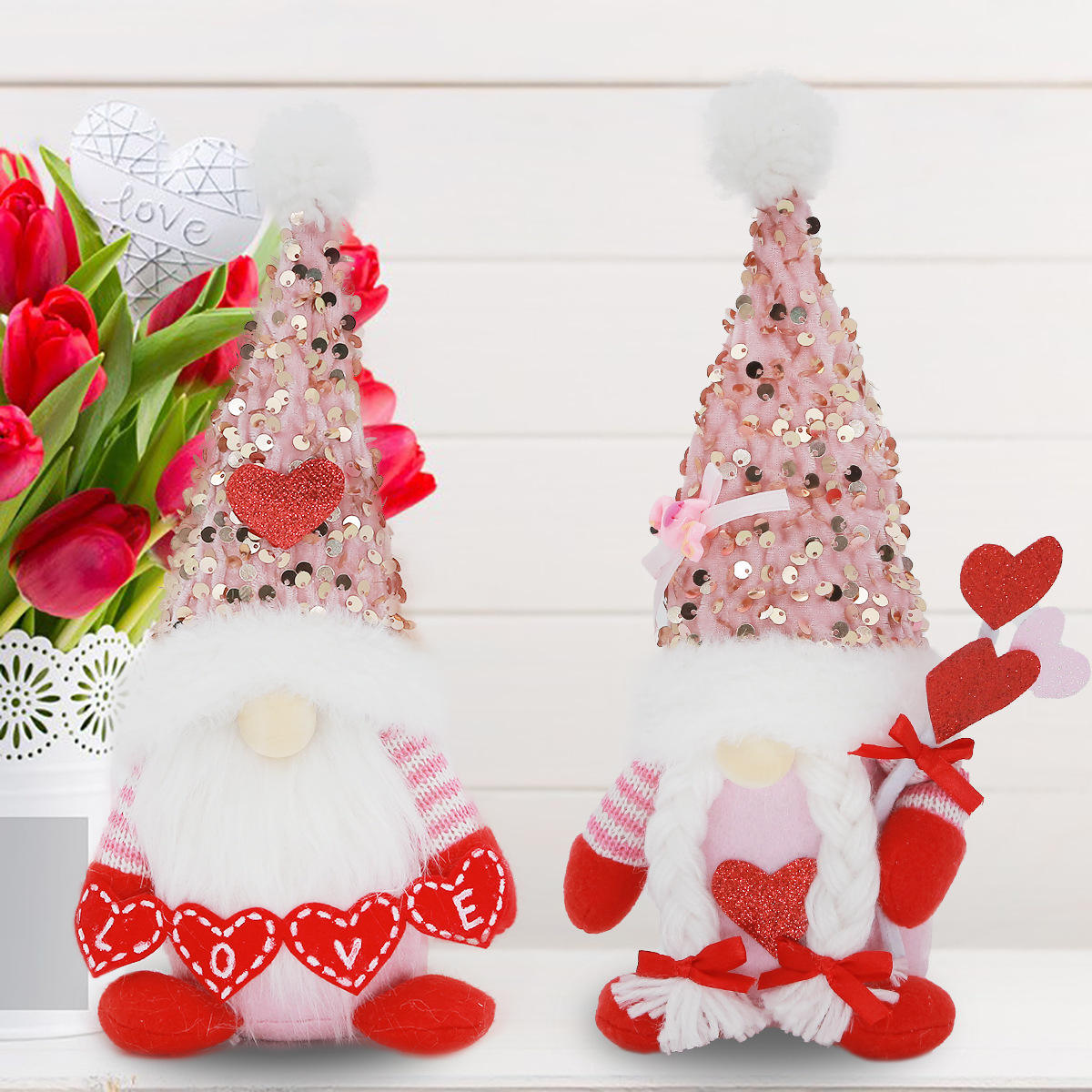 Pink Couple valentine gnomes doll Sequins valentines day