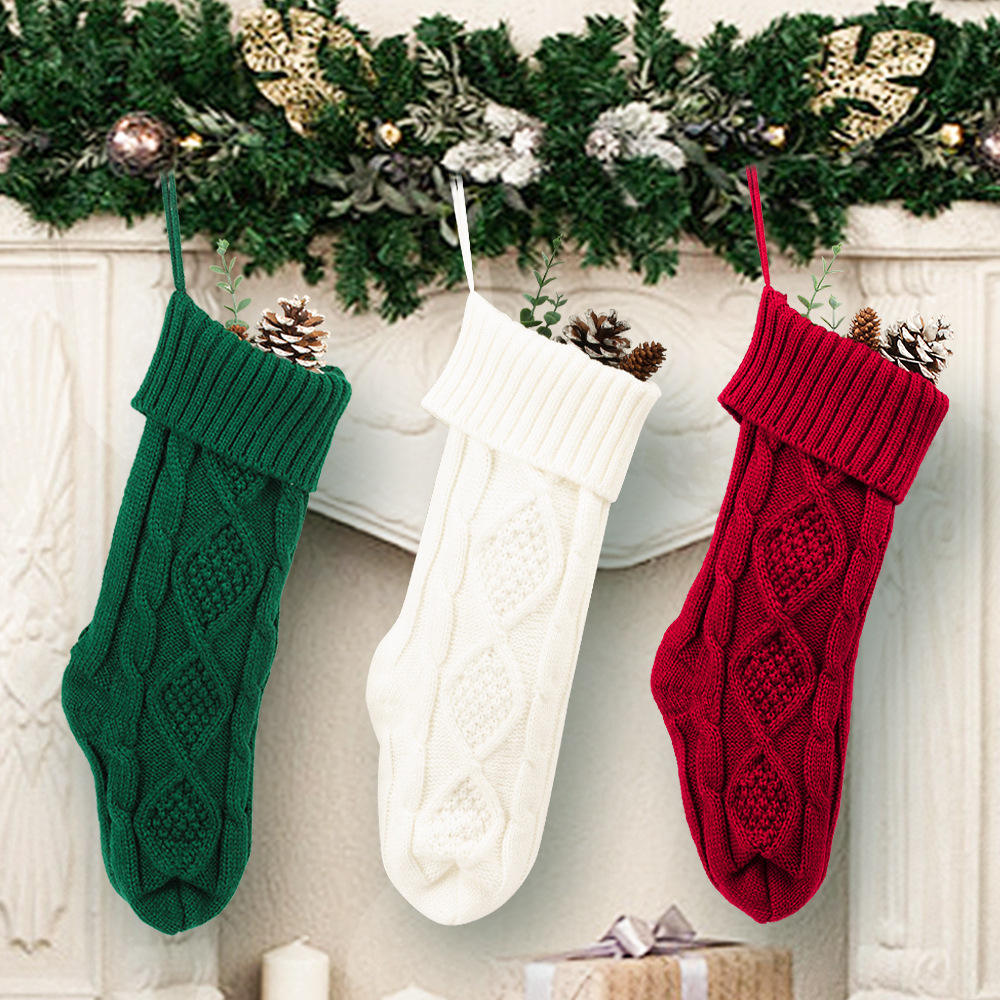 18 Inch High-end Knitting Red White Green Xmas Stocking Christmas Stocking