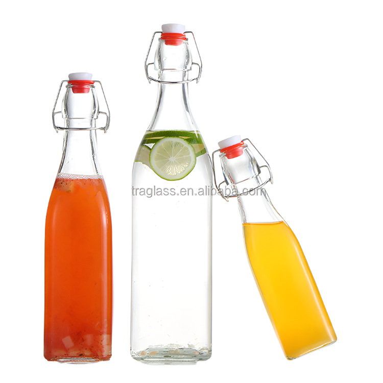 250mlClear Empty Drinking Enzyme Beverage Beer Juice Water Milk Glass Bottles with Swing Top