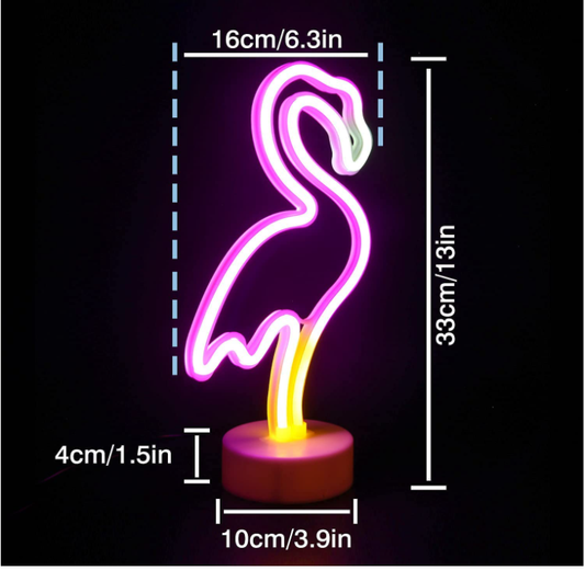 Flamingo Neon Sign LED Decoration Battery USB, Green Light, 33cm Height, Tropical Theme Night Light