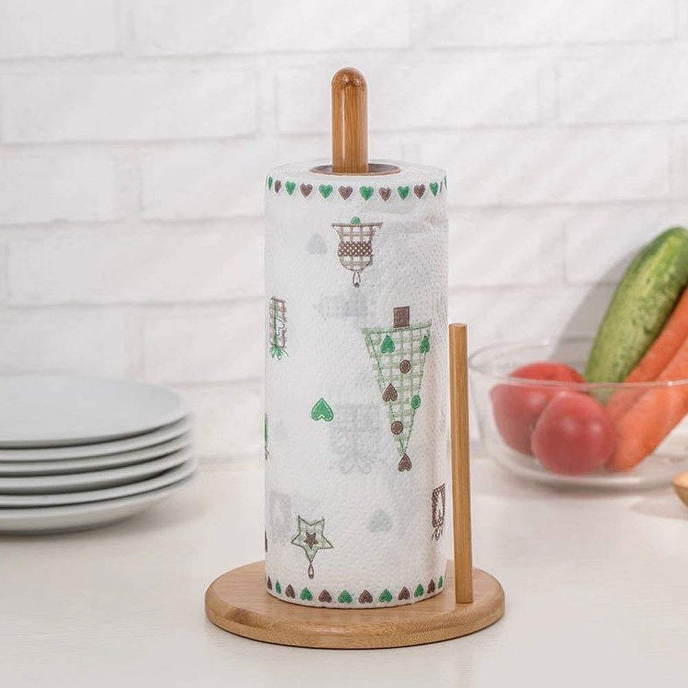 Bamboo tissue holder kitchen dining room vertical wooden roll paper holder storage rack fresh-keeping film holder lazy rag holder