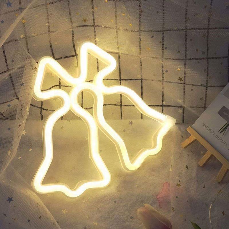 Christmas Neon Decorative LED Light Jingle Bell Sign - Battery or USB Powered, Festive Holiday Decor, Indoor Wall Hanging, Christmas Party Decorations, Warm White Light, Home Decoration