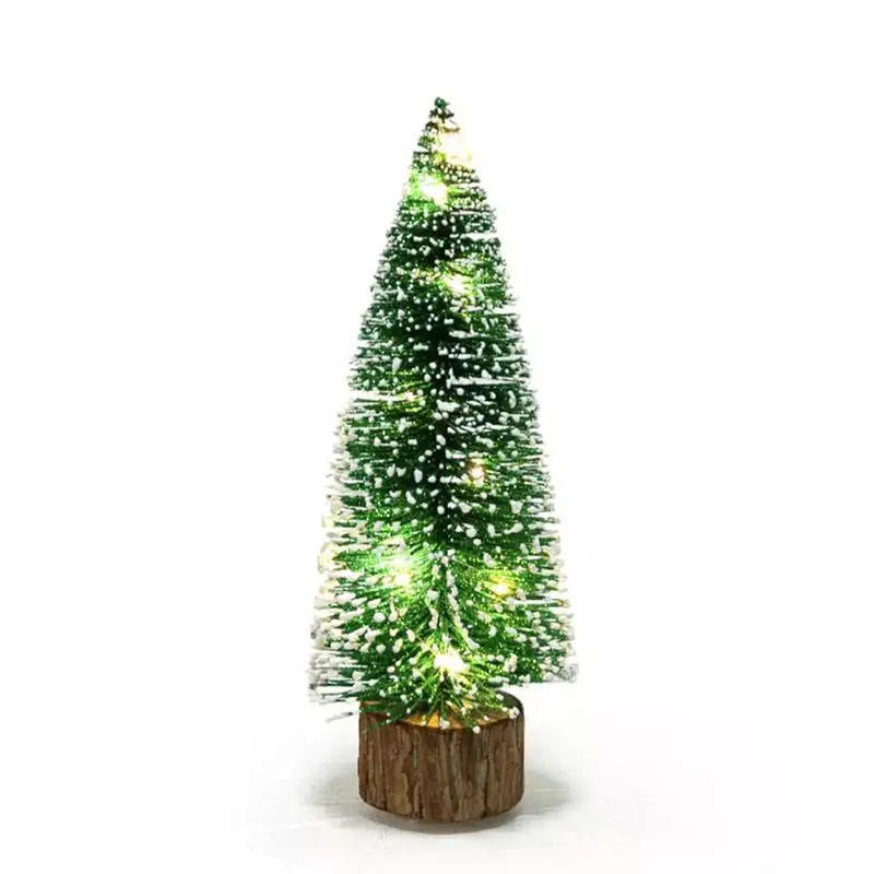 Gold Eco-friendly Christmas Decorations Pine needle Mini Artificial Christmas tree With Led Lights 7cm