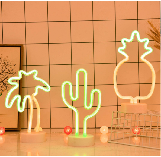 LED Cactus Neon Sign Lights with Stand Base - Battery or USB Powered Neon Lights for Bedroom, Baby Room, Weddings, Parties, and More