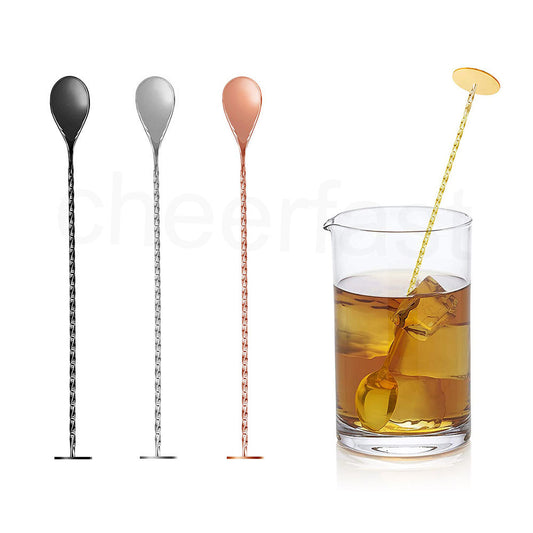 Stylish Rose Gold Cocktail Mixing Spoon Set of 2 - Reusable Stainless Steel, Ideal for Mixing Drinks, Available in Gold, Silver, Rose Gold, and Black