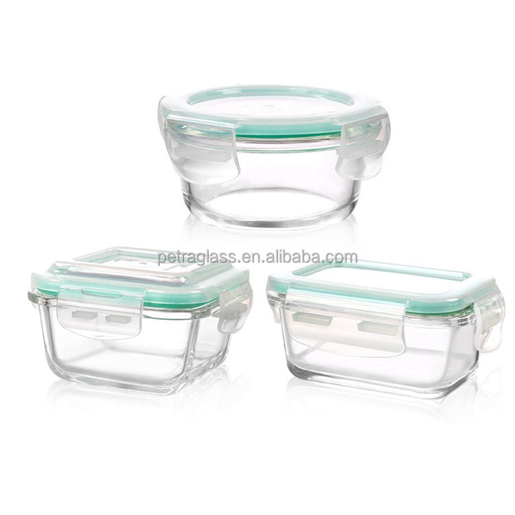 Food Storage Container 1200ml Square Clear Bento Glass Lunch Box Salad Bowl with Bamboo Cover