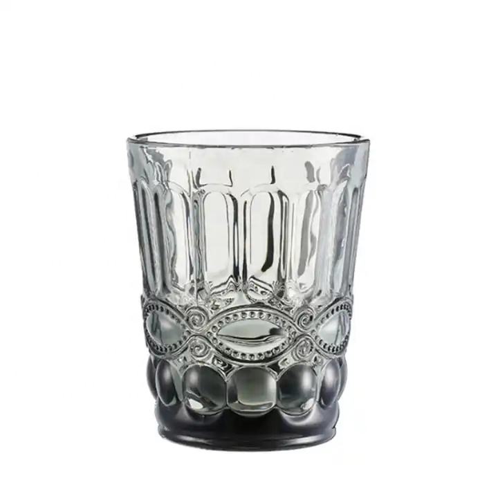 Embossed glass water cup amber 300ml