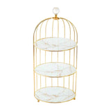 New Design Afternoon 3 Tier High Tea Cake Stand Golden Metal Birdcage Rack Wedding Marble Cake Stand