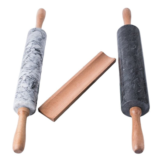 Marble rolling pin with wooden base; 
Diameter: 5cm;
Size:24.5cm; wood:10cm*2;