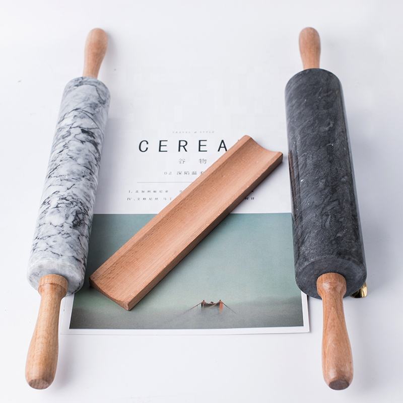 Marble rolling pin with wooden base; 
Diameter: 5cm;
Size:24.5cm; wood:10cm*2;