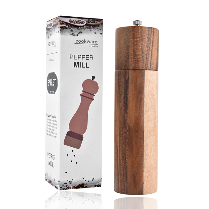 Wooden cylindrical pepper mill set  5*5*21.5cm