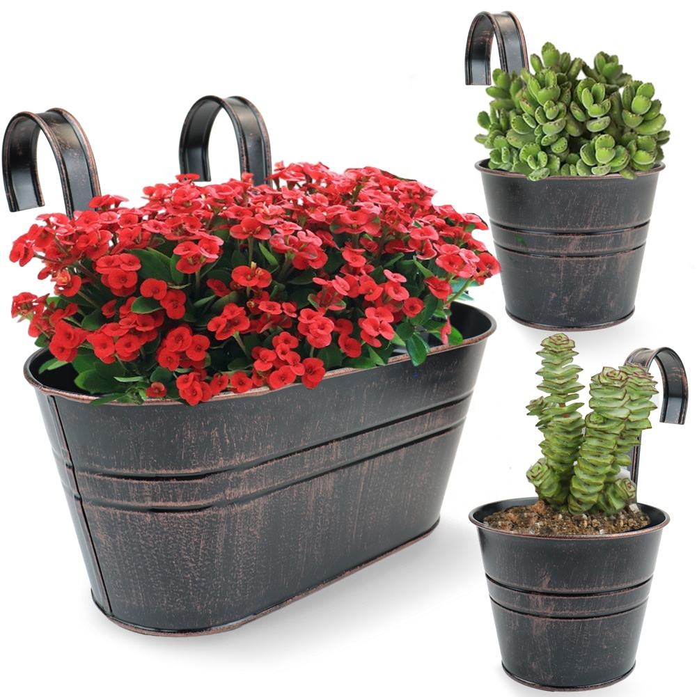 Black Iron Flower Pot outdoor Hanging Planters Balcony Garden a set Planter Metal Flower holder Include wall hanging flower tray