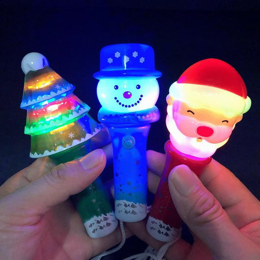 Christmas Santa Claus Glowing Wand Spinning Stick Snowman Santa Christmas Tree Light Up Toys 5 Lights