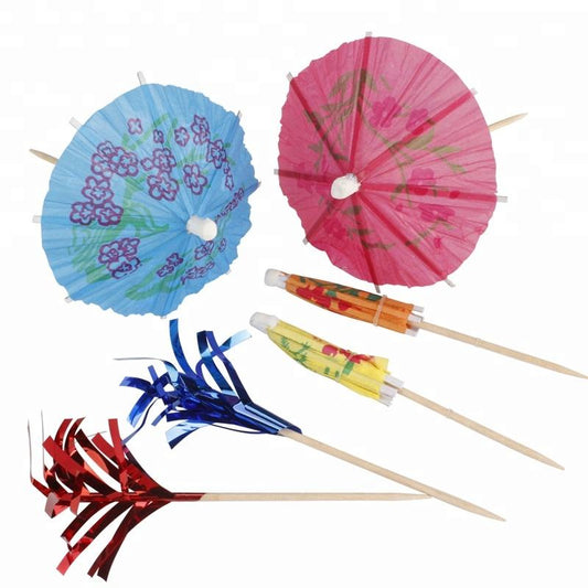 OEM Safe Pick Party Decoration Umbrella Wood Disposable Cocktail Picks