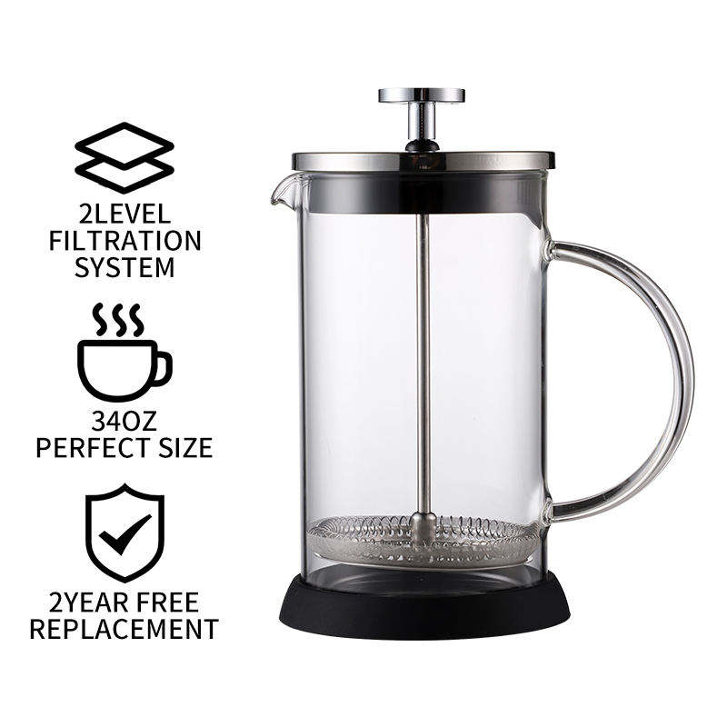 1000ml mini manual high borosilicate glass with lid French press coffee maker