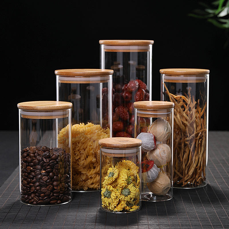 200ml Cylinder storage jar with bamboo lid