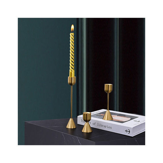 Minimalist Brass Candle Holder Set - Trio for Table Centerpiece Decor