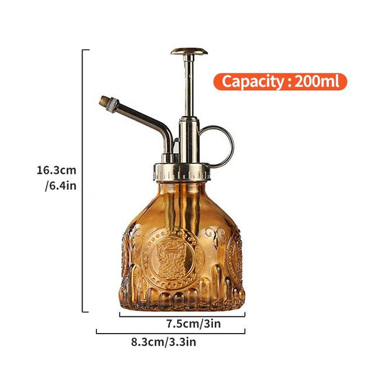 Glass Watering Can Retro Bronze Plastic Top Pump sprayer Indoor Spray Kettle