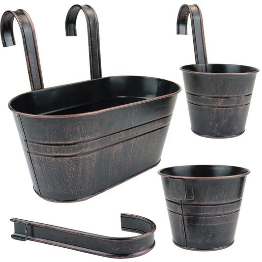 Black Iron Flower Pot outdoor Hanging Planters Balcony Garden a set Planter Metal Flower holder Include wall hanging flower tray