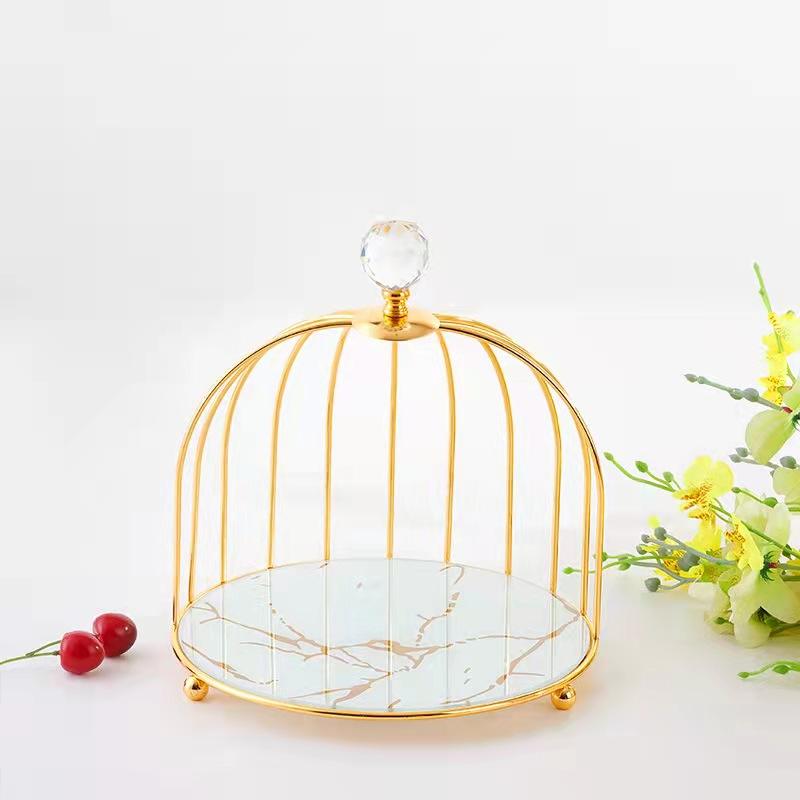 New Design Afternoon 3 Tier High Tea Cake Stand Golden Metal Birdcage Rack Wedding Marble Cake Stand