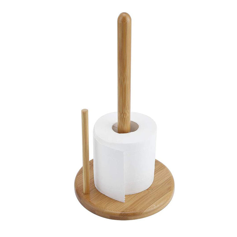 Bamboo tissue holder kitchen dining room vertical wooden roll paper holder storage rack fresh-keeping film holder lazy rag holder