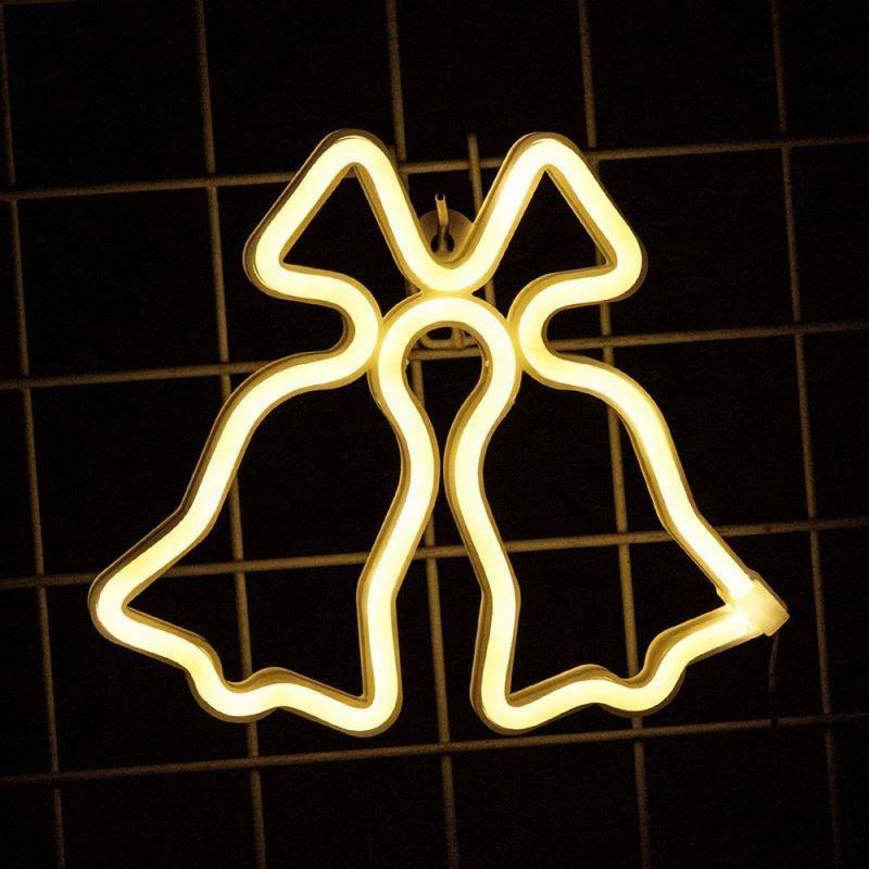 Christmas Neon Decorative LED Light Jingle Bell Sign - Battery or USB Powered, Festive Holiday Decor, Indoor Wall Hanging, Christmas Party Decorations, Warm White Light, Home Decoration