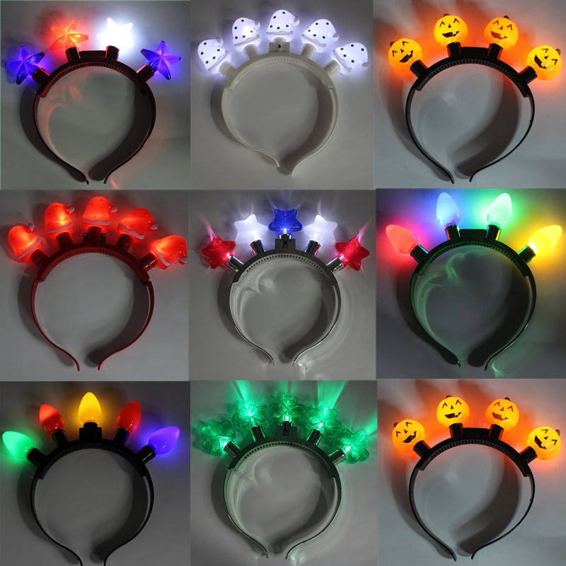 Halloween Christmas Clover Five-pointed Star Bulb Plastic Hairband Glow Light Up Led Headband