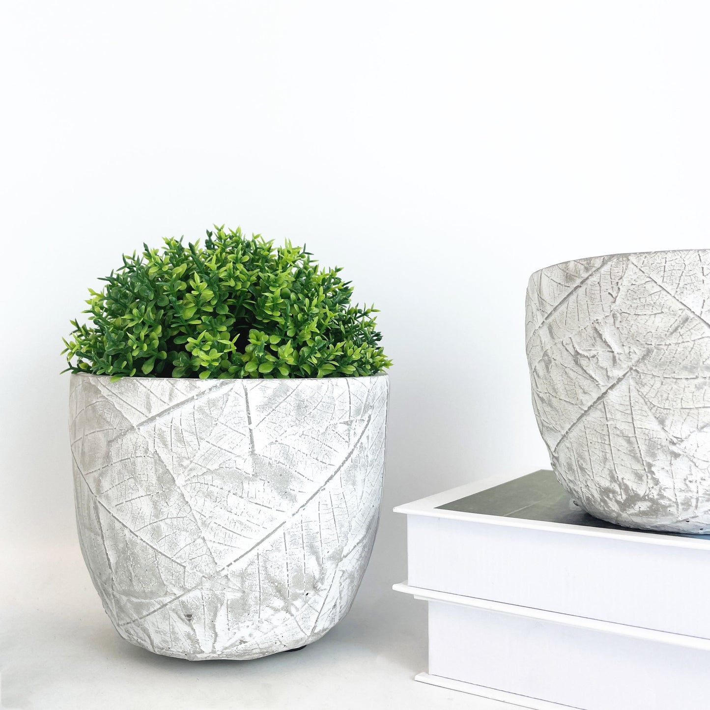 Medium White Cement Flowerpot - Nordic Design Style, Eco-Friendly, Round Shape, 14x14x12 CM