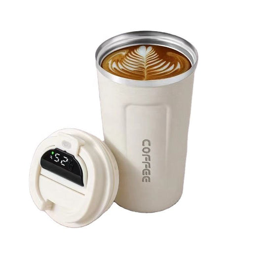 White Intelligent temperature display coffee cup 510Ml stainless steel double wall travel office coffee vacuum cup with cover