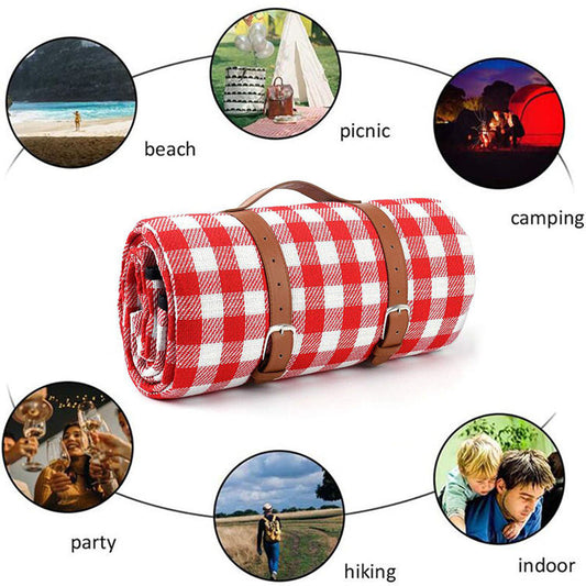 Yellow/White Grid Pattern 200x200cm Camping Mat - Waterproof Foam+Fleece, Cotton, Outdoor Use