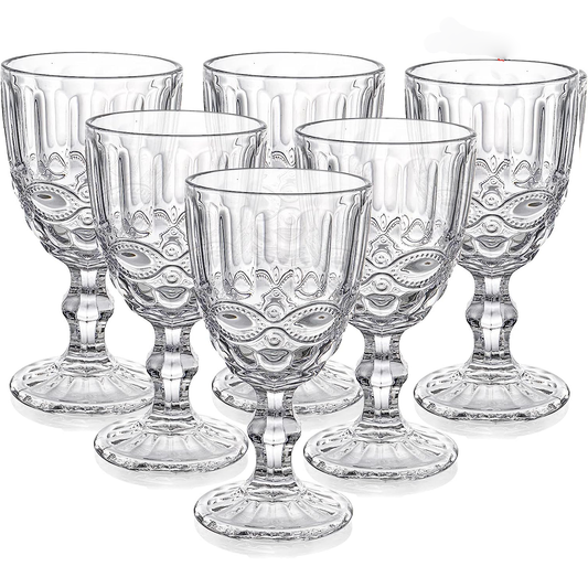 300ml Gray Victorian Vintage Wine Glass Set of 6 - Elegant Glassware for Wine and Drinks