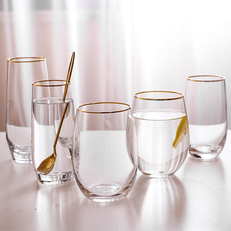 Egg-shaped cup #3 with gold rim Sparkling elegance Wholesale crystal stemless water juice glass