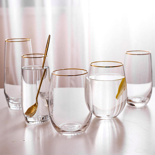 Egg-shaped cup #1 with gold rim Sparkling elegance Wholesale crystal stemless water juice glass