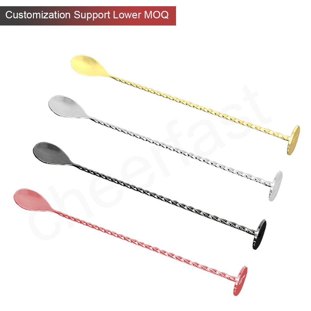 Stylish Gold Cocktail Mixing Spoon Set of 2 - Reusable Stainless Steel, Ideal for Mixing Drinks, Available in Gold, Silver, Rose Gold, and Black