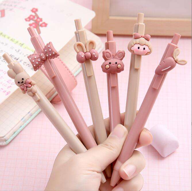 Cute cartoon bear fox cute girl design retractable gel ink pen