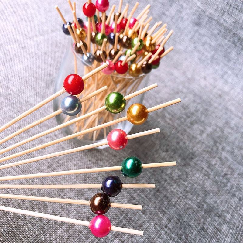 Bamboo Cocktail Picks Decorative Pearl Beads Bamboo Cocktail Skewers