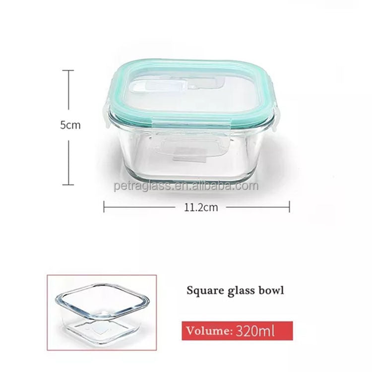 Food Storage Container 1200ml Square Clear Bento Glass Lunch Box Salad Bowl with Bamboo Cover