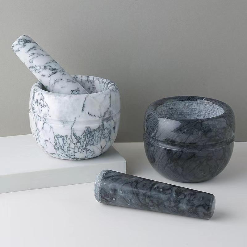 Marble mortor and pestle;
Size: 13*13*9cm; 
Pestle: R5*15cm;