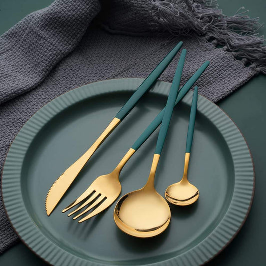 Portugal-Gold & Green Cutlery Set