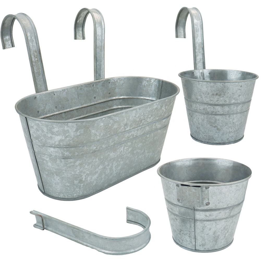 Galvanized Hanging Flower Pot With Removable Hooks