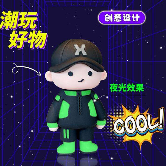 Soft rubber Luminous cool boy fashion keychain with pvc chain