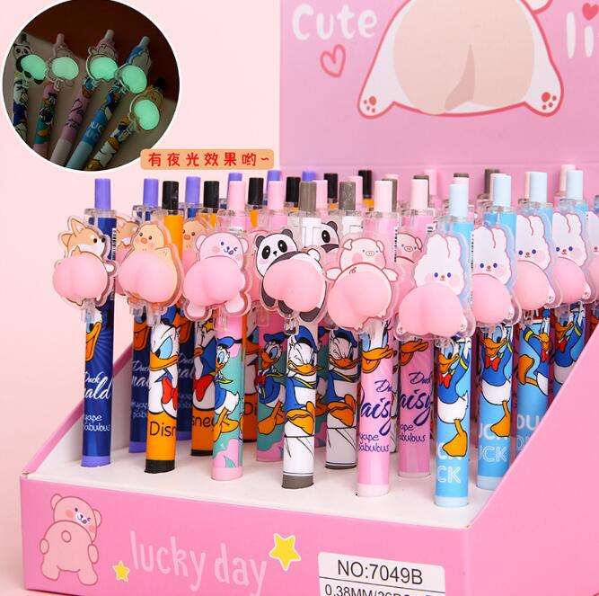 36pcs display box packing cartoon pressure reduced gel pen with cute soft hip