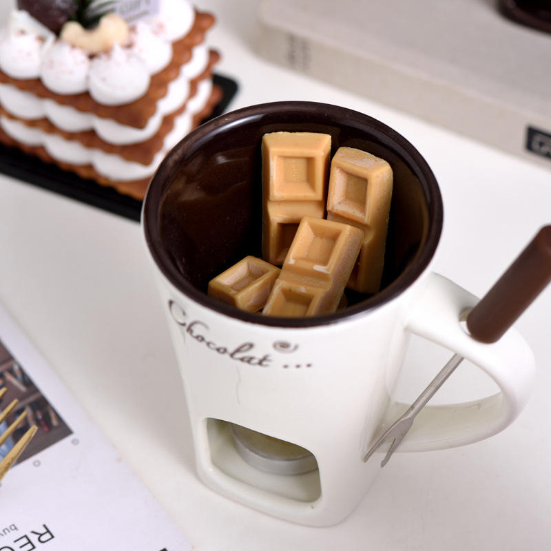 Brown chocolate warmer ceramic cheese chocolate fondue set