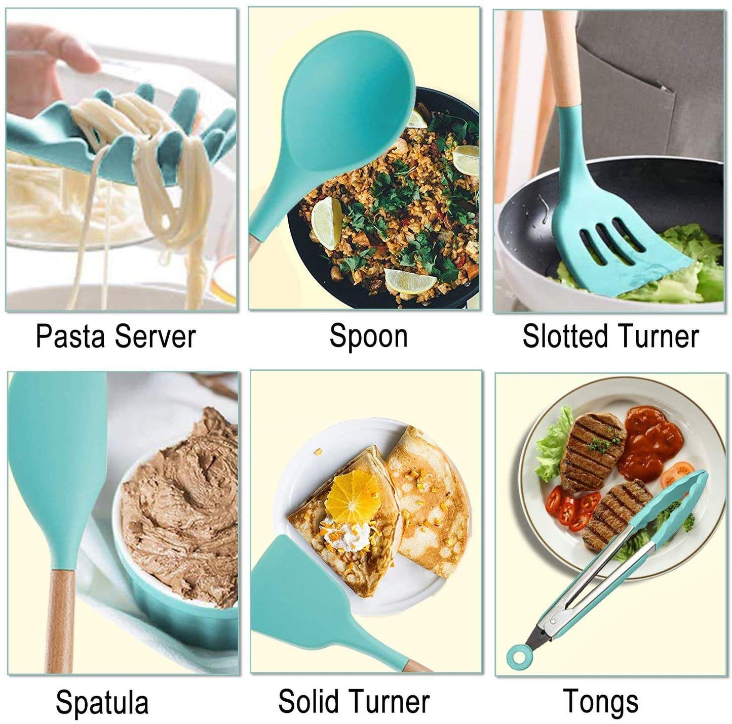 Nonstick Food grade Silicone & Bamboo Soup Ladle