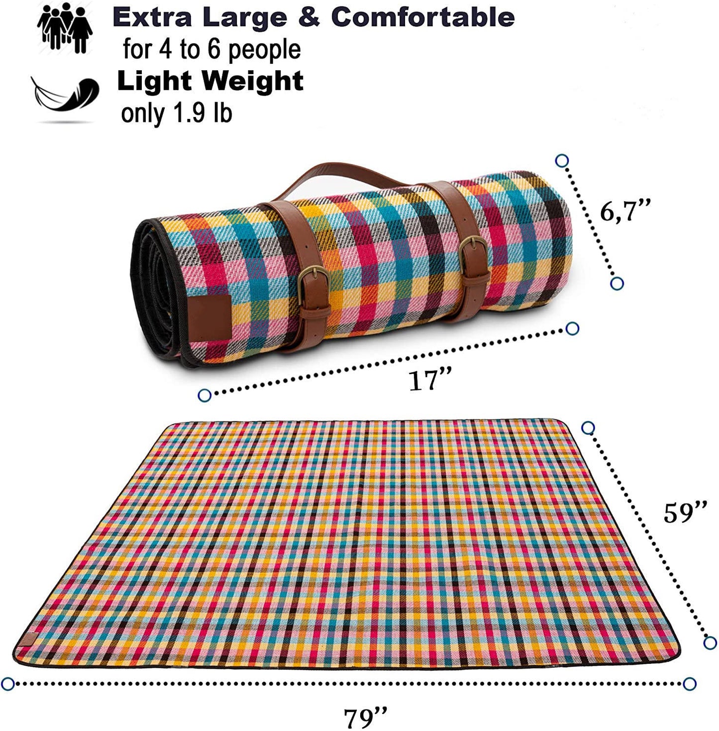 Grid Pattern Portable Picnic Blanket 200x200cm