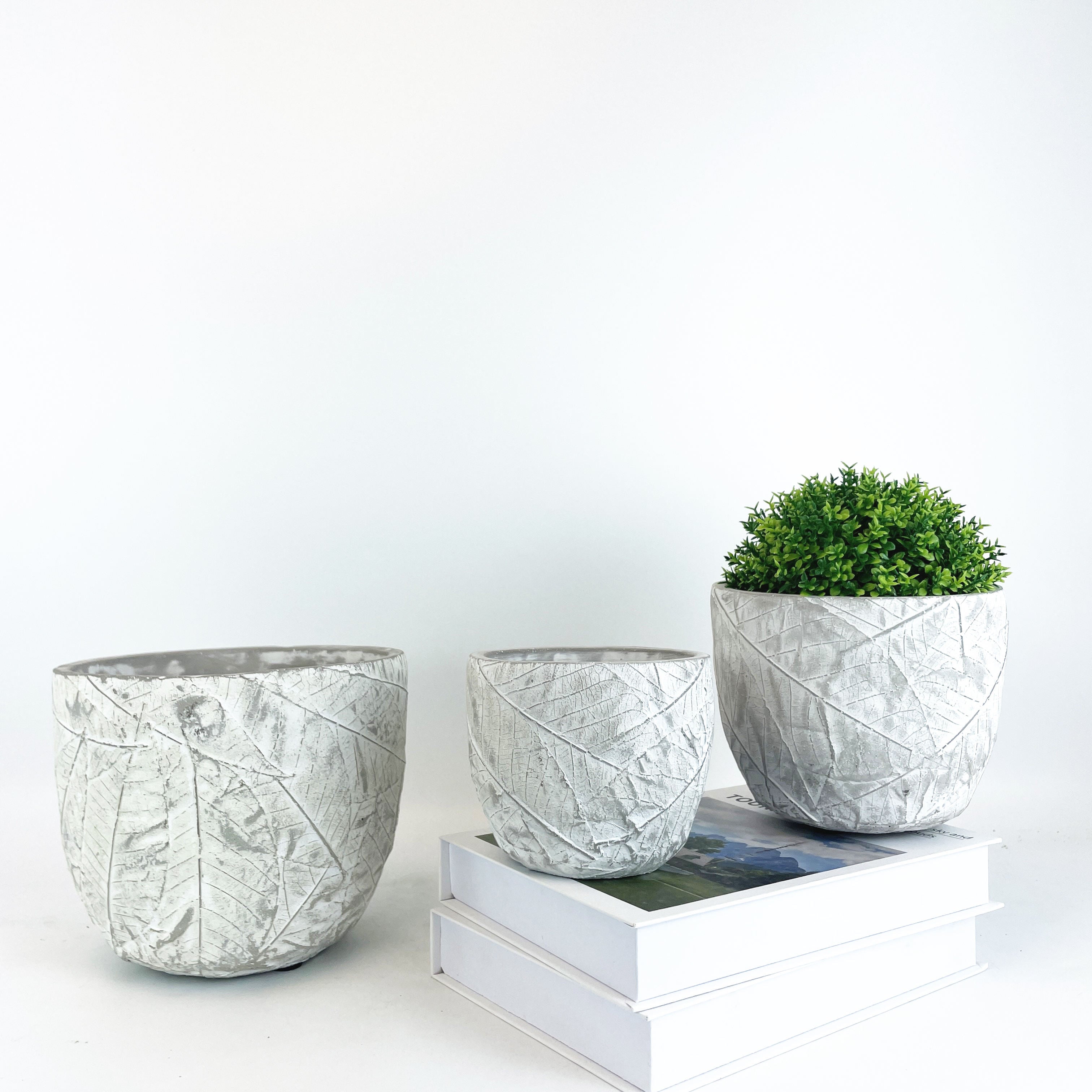 Large White Cement Flowerpot - Nordic Design Style, Eco-Friendly, Round Shape, 17x17x14 CM