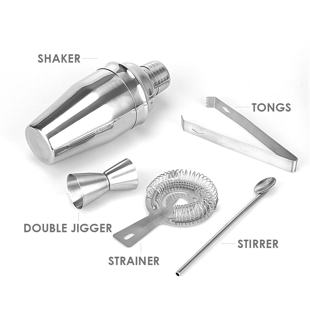 Cocktail Shaker Bartender Kit - Stainless Steel Shaker, Available in Silver, Rose Gold, and Gun Black, 10.5x10.5x22.7 cm Package, 0.550 kg Weight