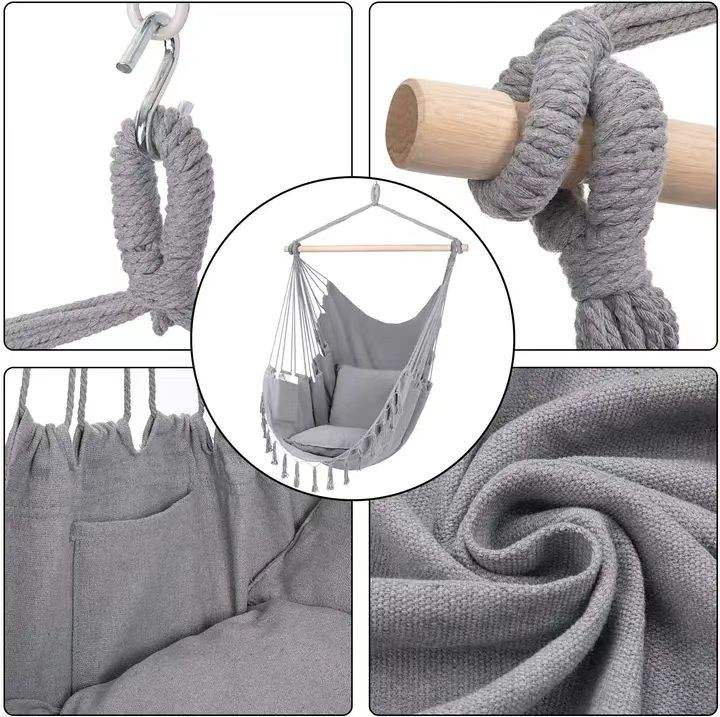 Comfortable Hammock Chair with Soft Cushions - Indoor/Outdoor Hanging Swing Seat for Relaxation and Leisure - Sturdy Cotton Fabric, Includes Hanging Hardware