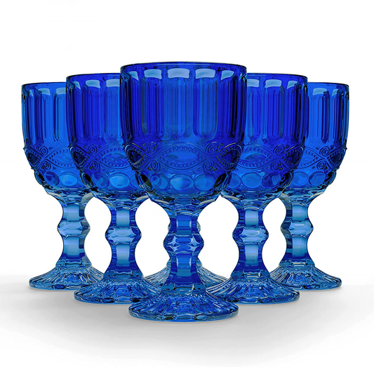 300ml Blue Victorian Vintage Wine Glass Set of 6 - Sustainable Glassware for Wine and Drinks